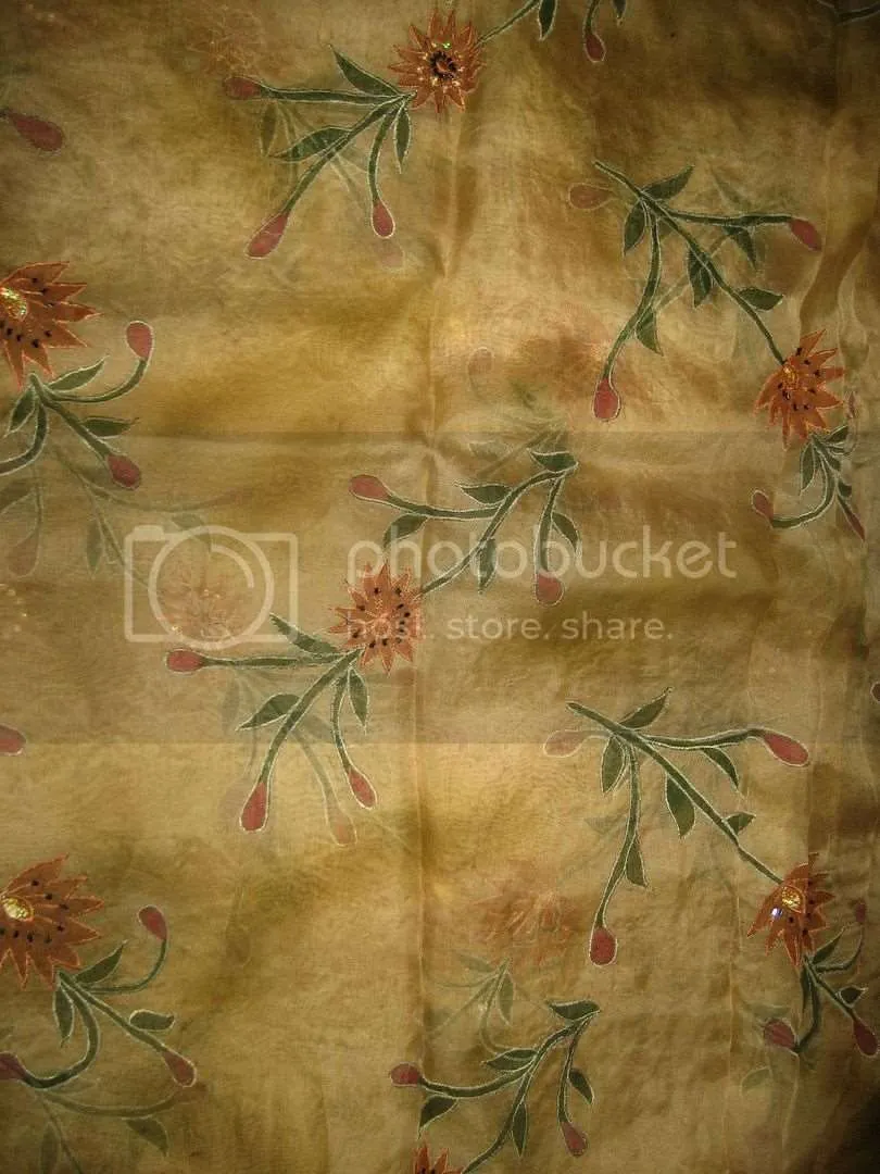100% SILK ORGANZA FABRIC Light Gold COLOUR embroidered 44&quot; wide [3210]