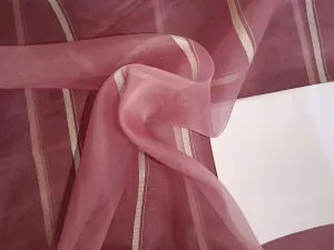 100% silk organza mauve color jacquard stripes fabric 54" wide [12134]
