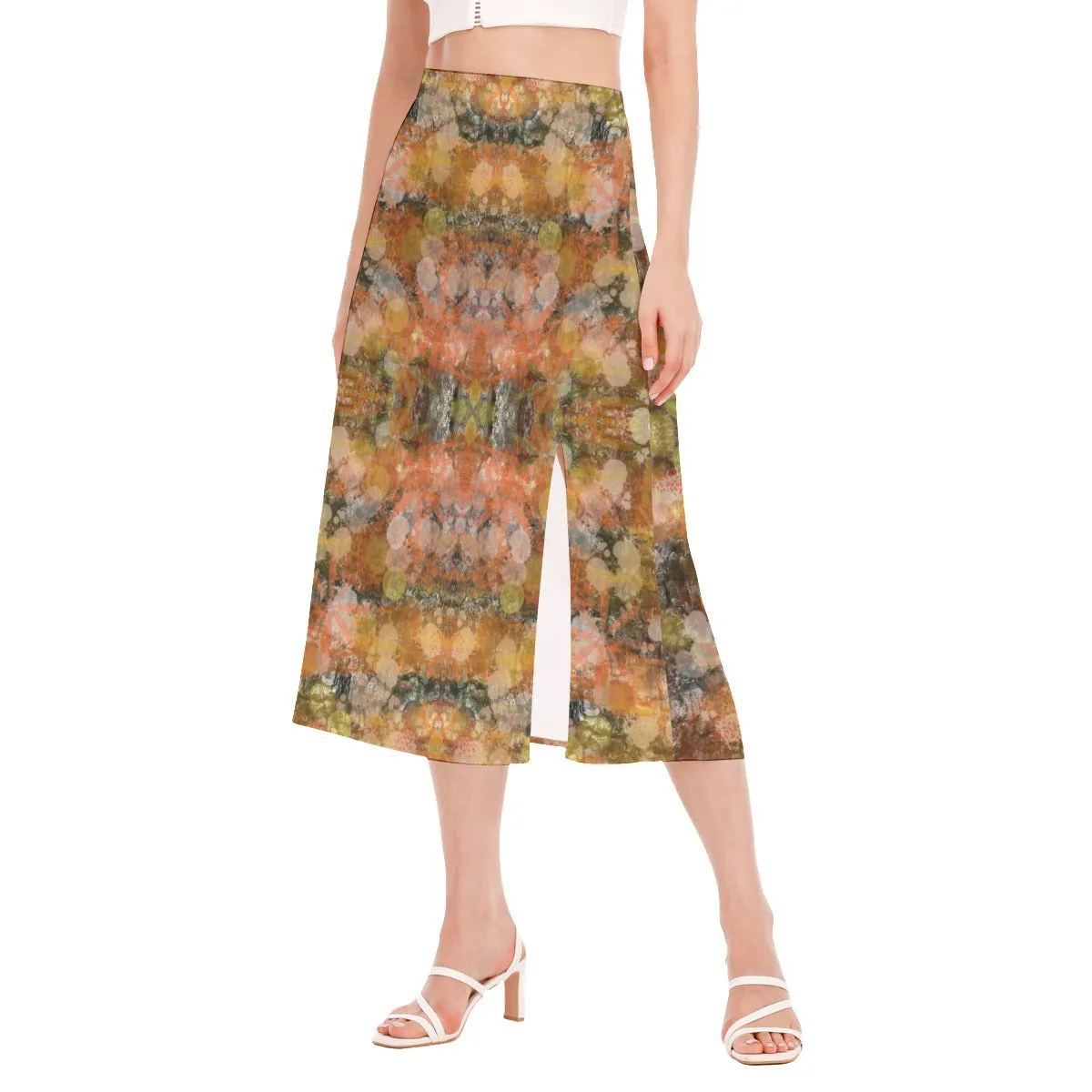 Autumn Tones High Slit Long Skirt No Pockets up to 2 XL (FWS)
