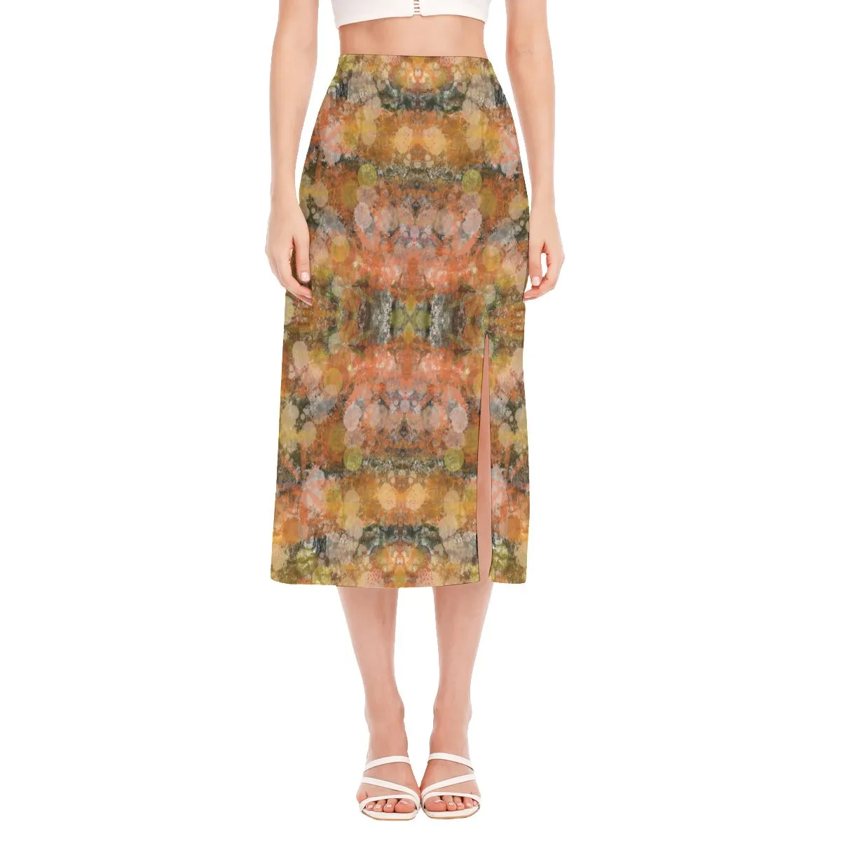 Autumn Tones High Slit Long Skirt No Pockets up to 2 XL (FWS)