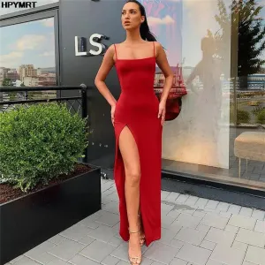 Backless Sexy Strap Split Summer Dress Women Elastic Long