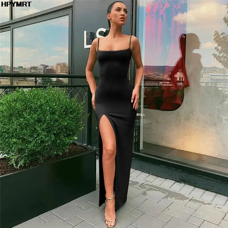 Backless Sexy Strap Split Summer Dress Women Elastic Long