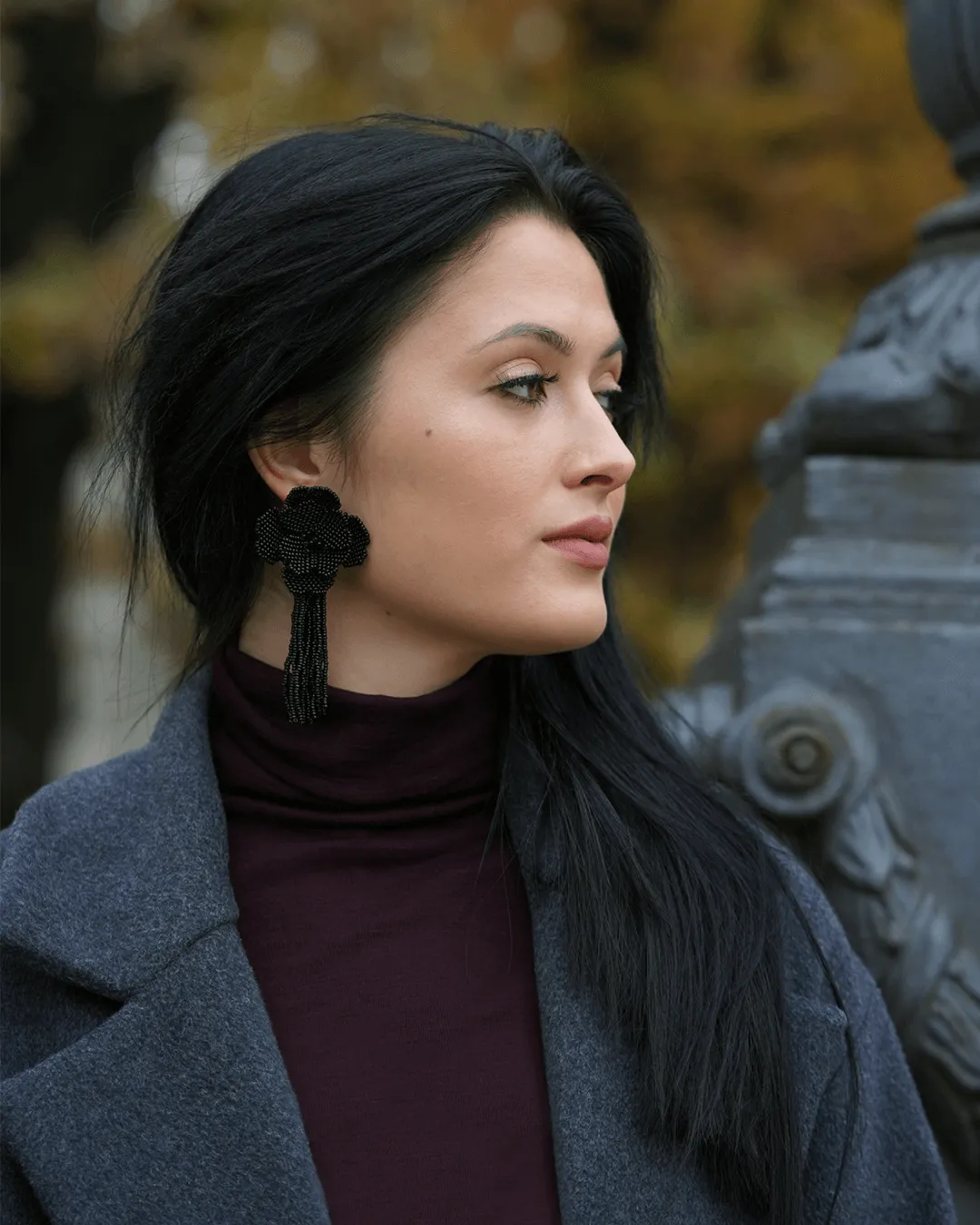 Black Flower Tassel Earrings