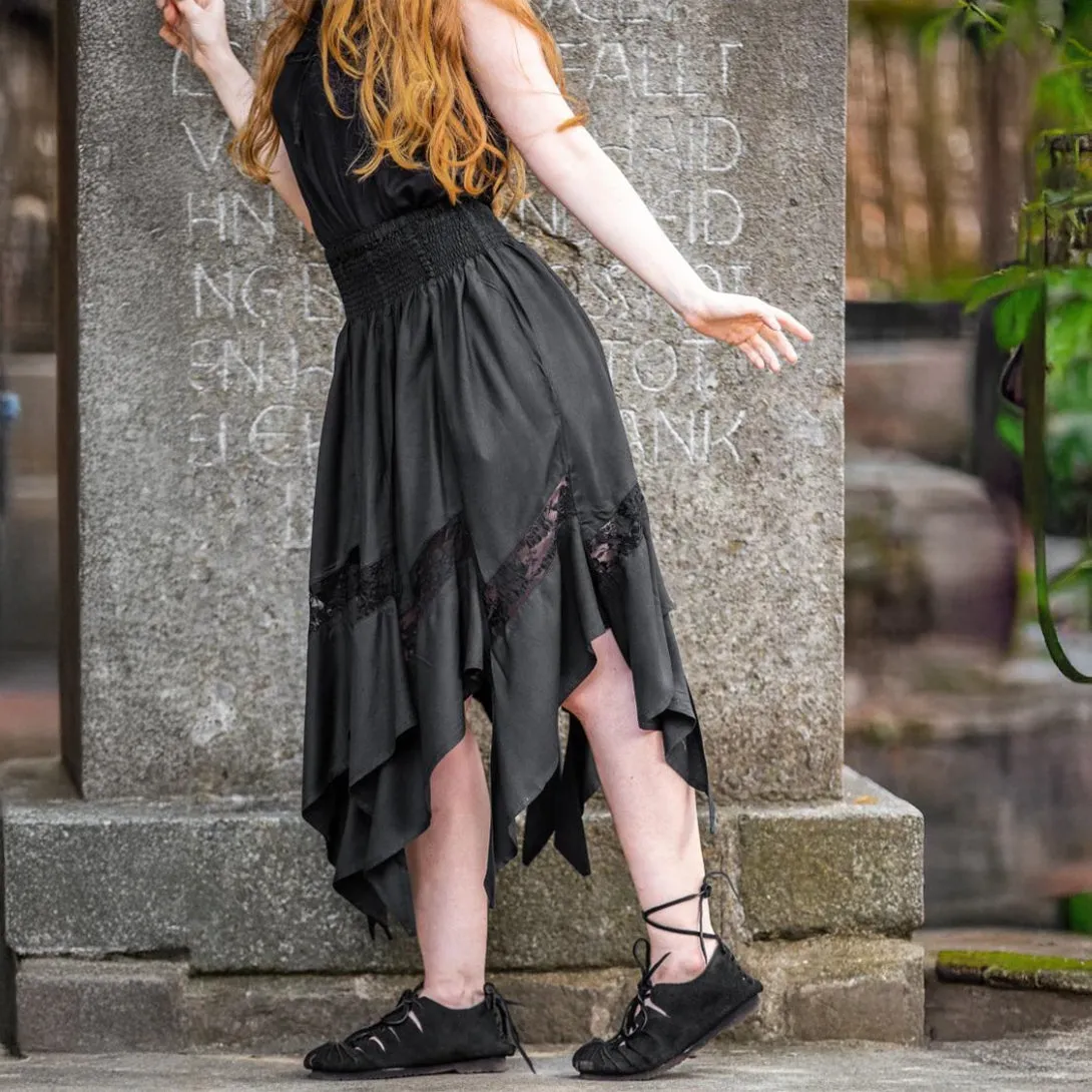 Black Viking Skirt | Flowing Silhouette with Lace Detailing