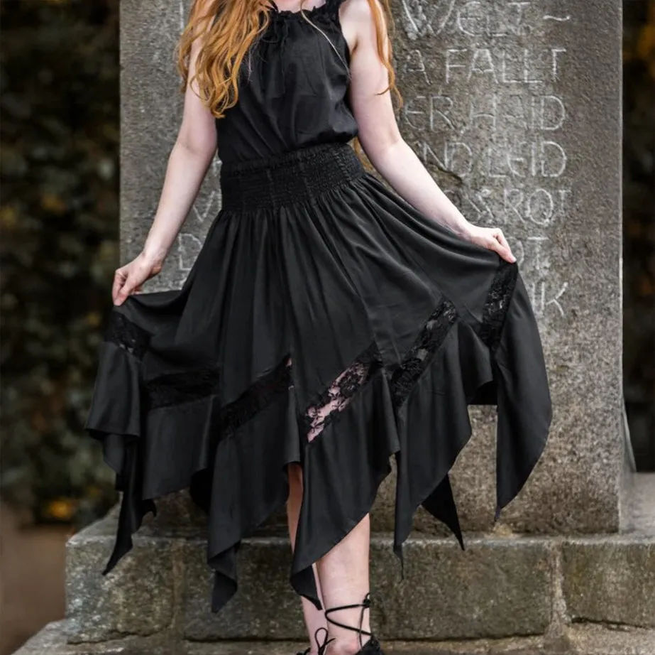 Black Viking Skirt | Flowing Silhouette with Lace Detailing