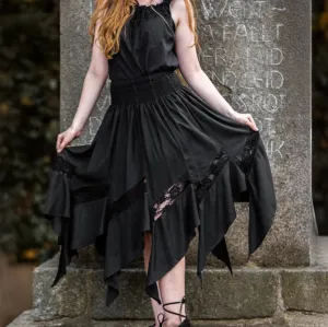 Black Viking Skirt | Flowing Silhouette with Lace Detailing