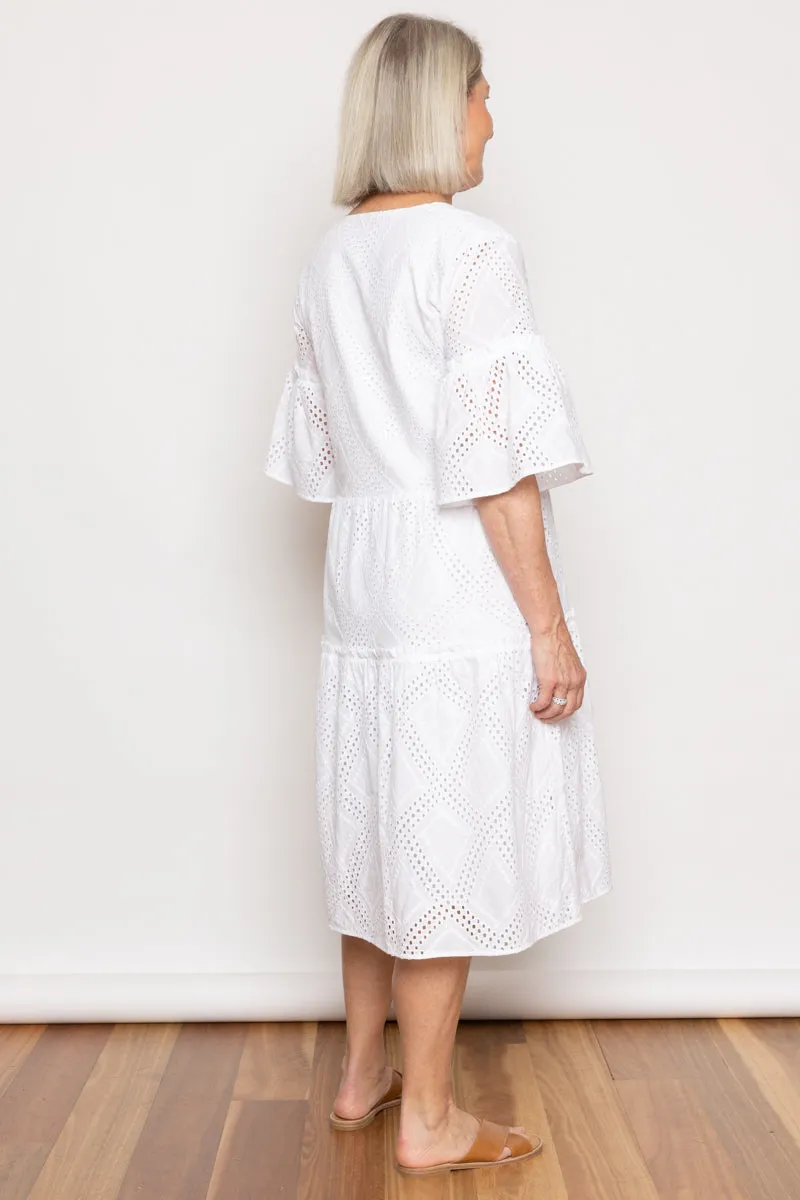 Blossom Broderie Anglaise Tiered Dress White