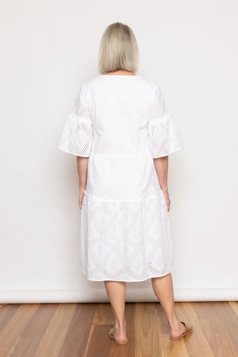 Blossom Broderie Anglaise Tiered Dress White