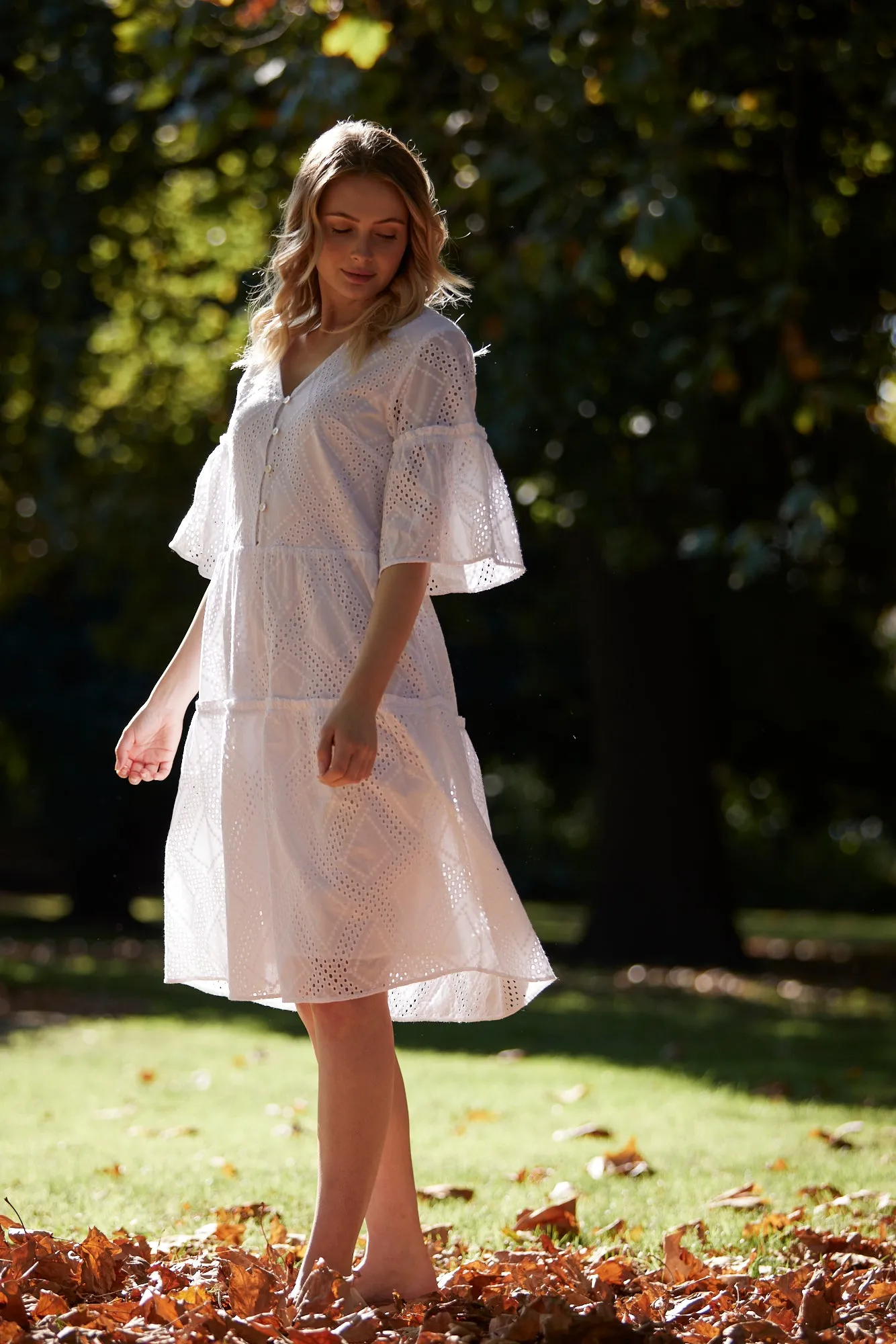 Blossom Broderie Anglaise Tiered Dress White