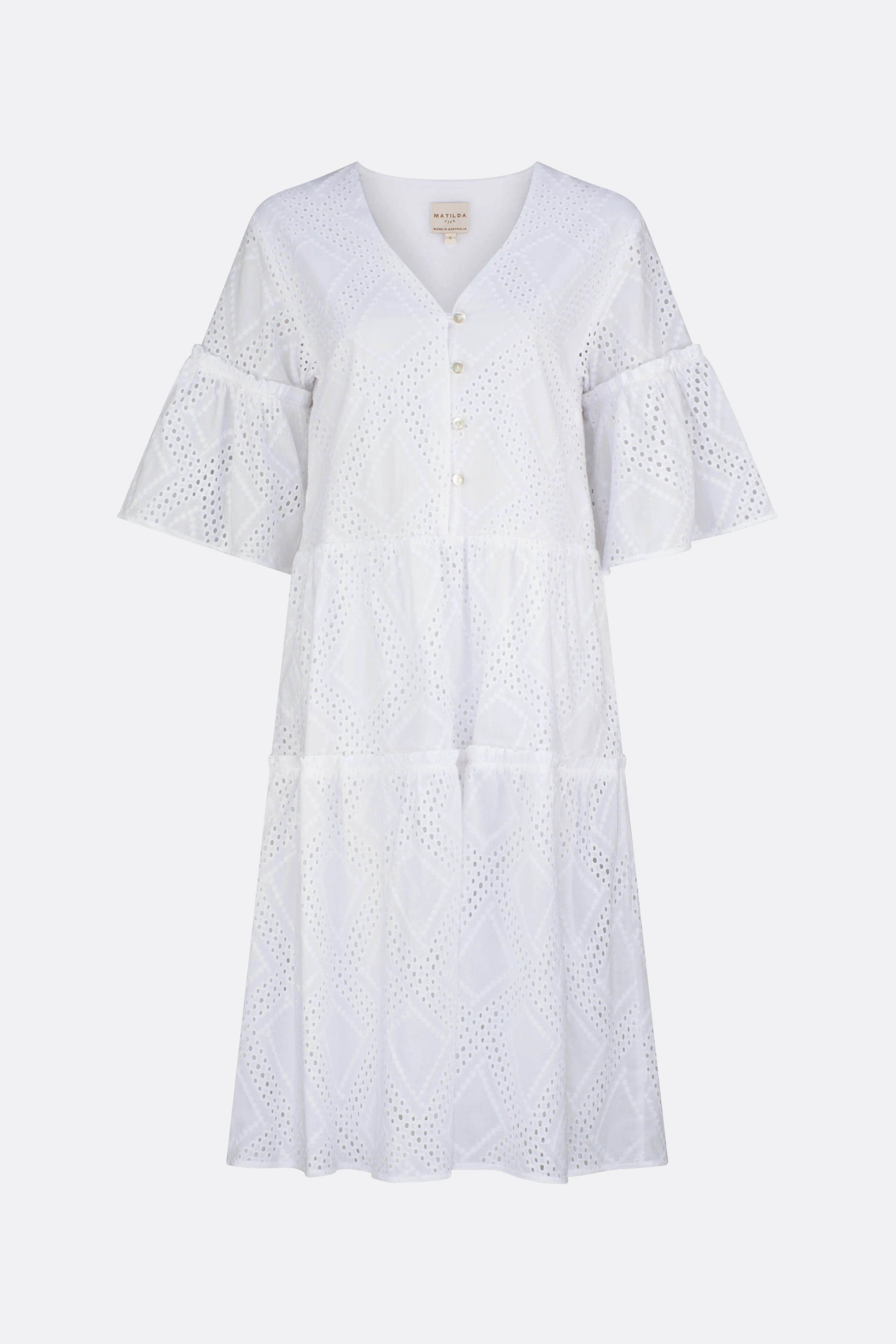 Blossom Broderie Anglaise Tiered Dress White