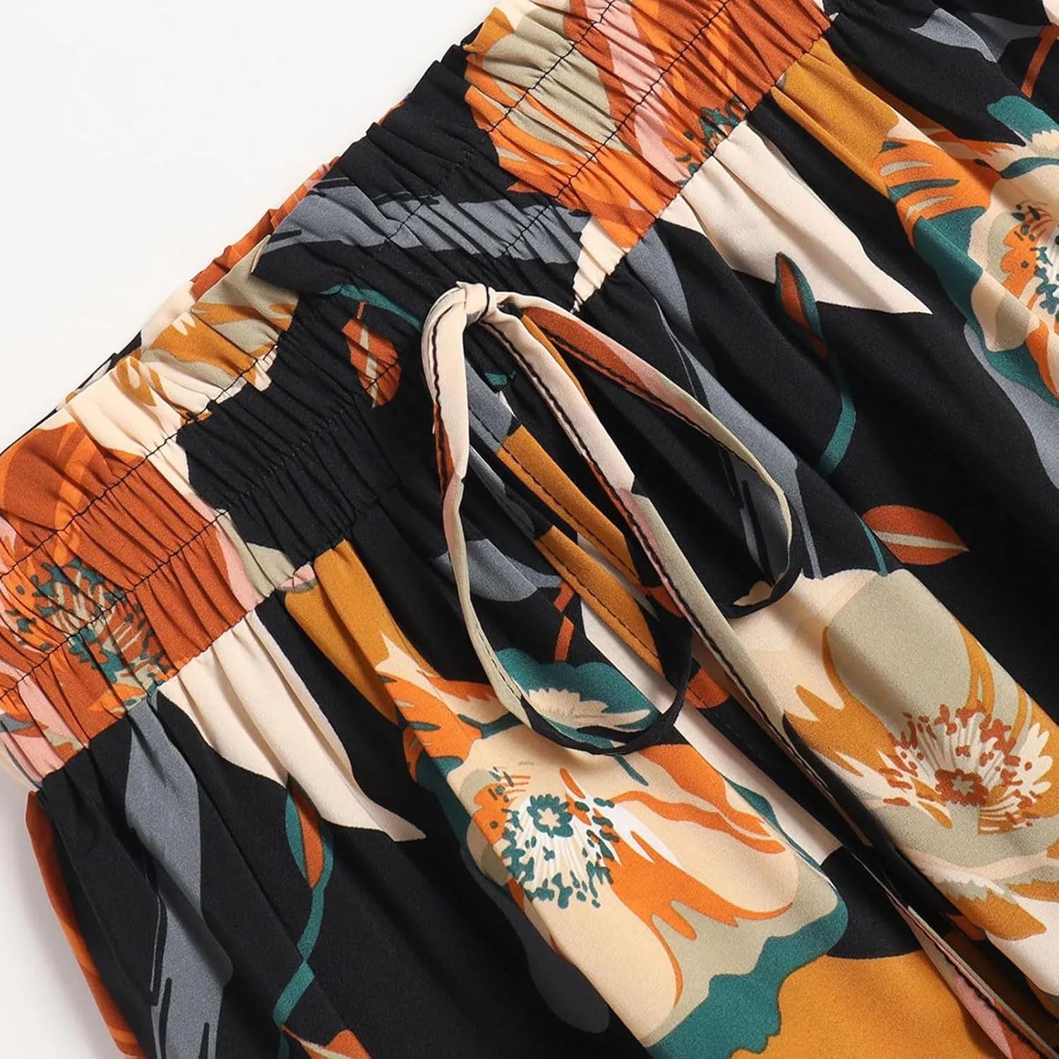 Boho Maxi Skirts for Women Drawstring Waist Tiered Ruffle Long Floral Skirt Bohemian Dressy Casual A Line Flowy Skirt