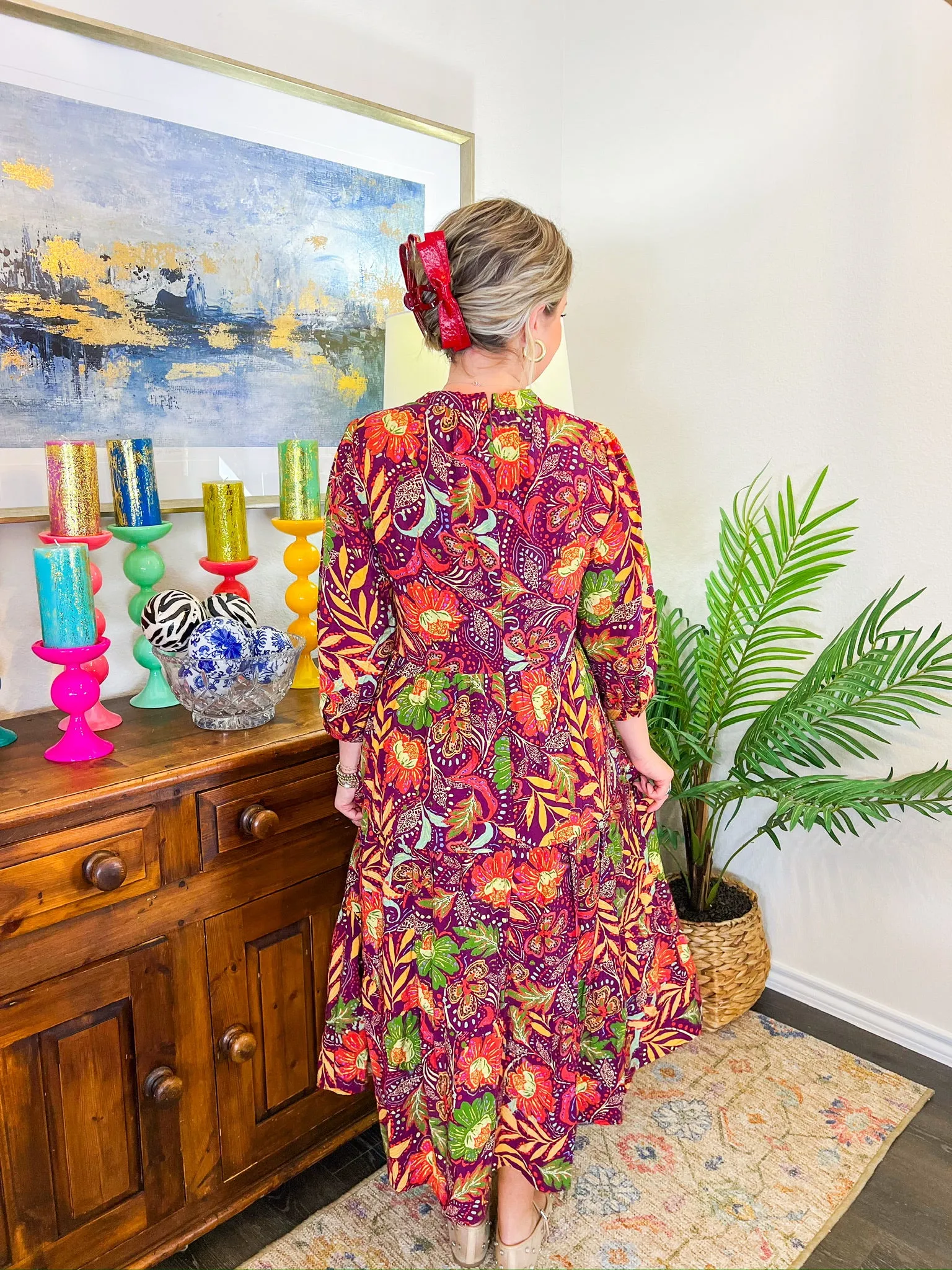 Breeze Blowing Midi Dress - Burgandy