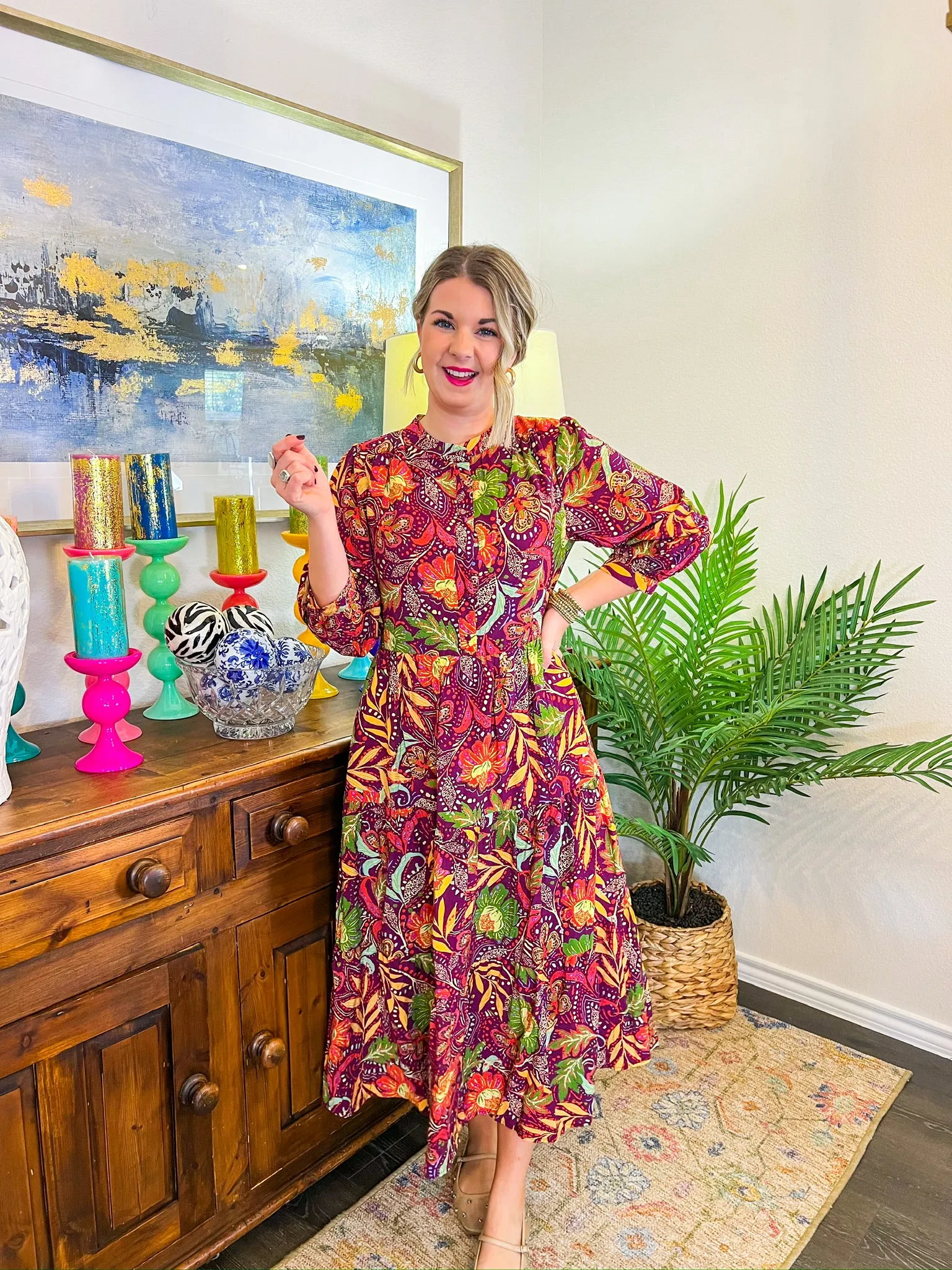 Breeze Blowing Midi Dress - Burgandy