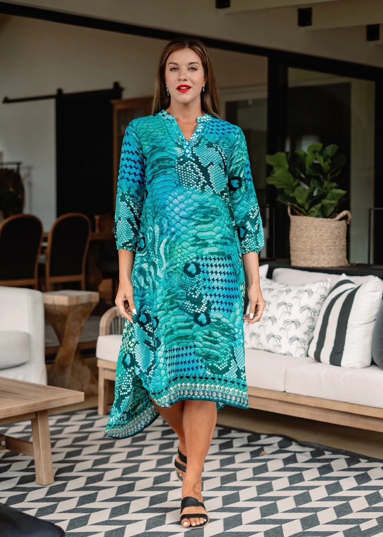 Carly Dress With Snake Print In Aqua
