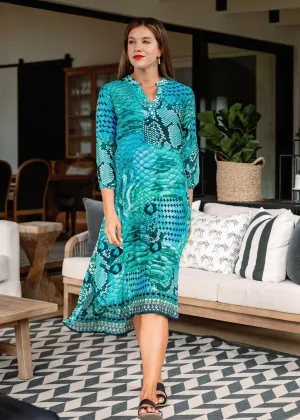 Carly Dress With Snake Print In Aqua