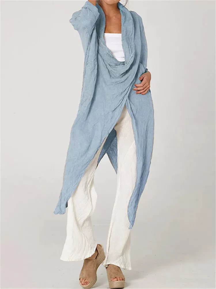 Celmia Autumn Women Tops Fashion Solid Blouses 2024 Vintage Long Shirts Casual Cowl Neck Long Sleeve Asymmetrical Party Blusas