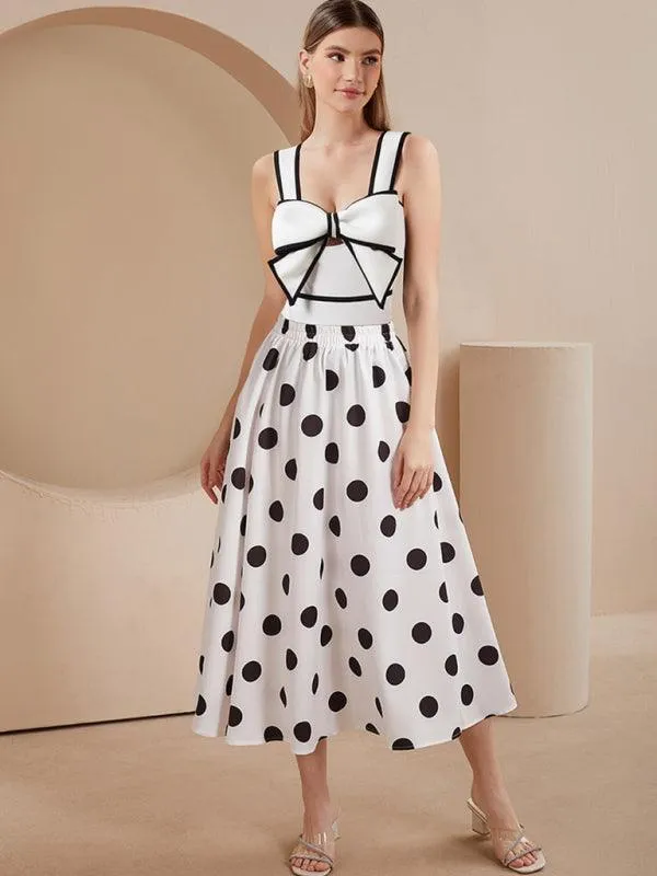 Charming Bow-Embellished Swim Set with Playful Polka Dot Skirt for Trendy Escapes