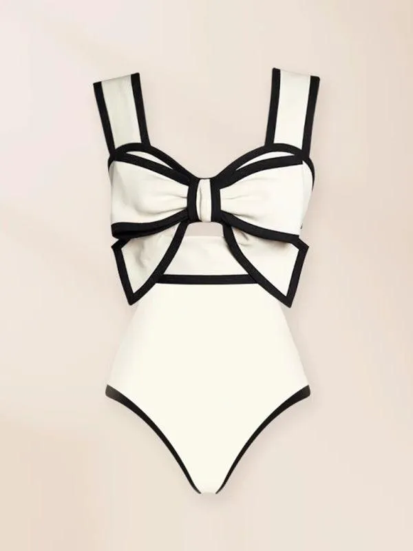 Charming Bow-Embellished Swim Set with Playful Polka Dot Skirt for Trendy Escapes