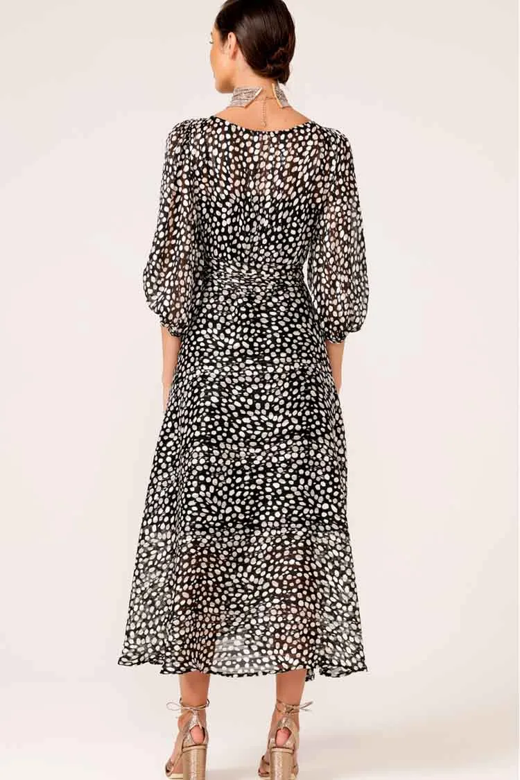 Cloudland Wrap Dress in Black White Spot