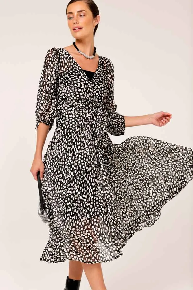 Cloudland Wrap Dress in Black White Spot
