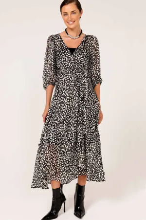 Cloudland Wrap Dress in Black White Spot