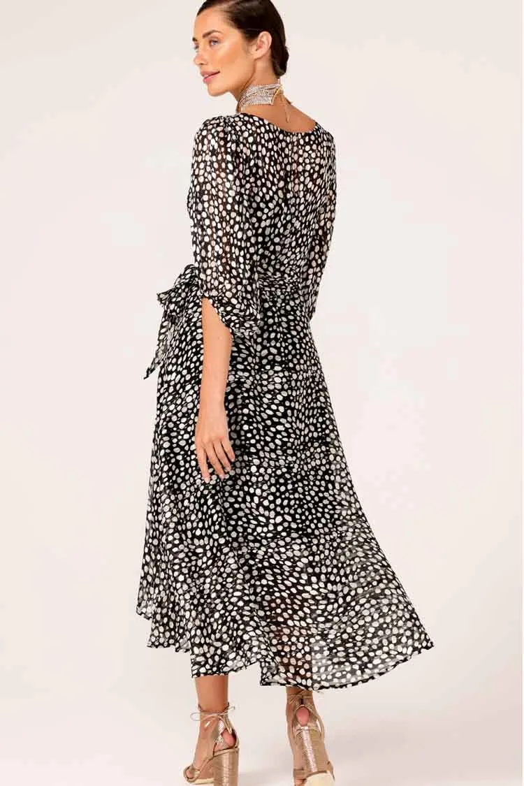 Cloudland Wrap Dress in Black White Spot