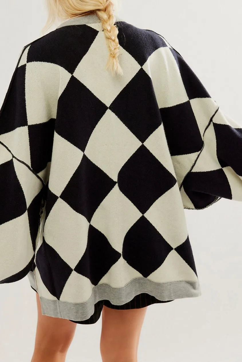 Colorblock Drop Shoulder Buttoned Cardigan