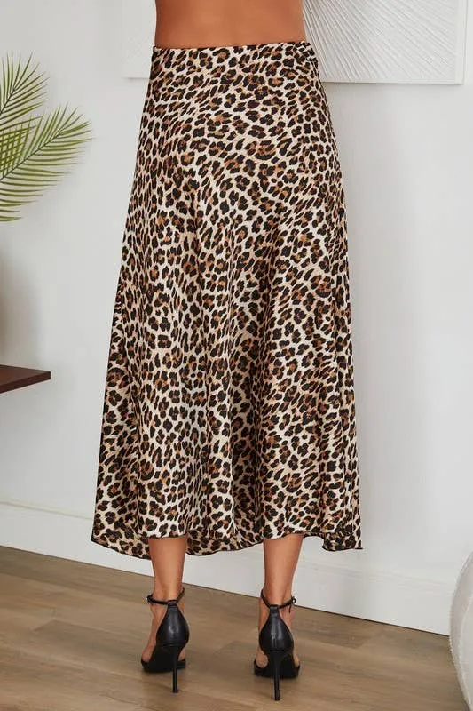 Corinne Leopard Print Maxi Satin Skirt