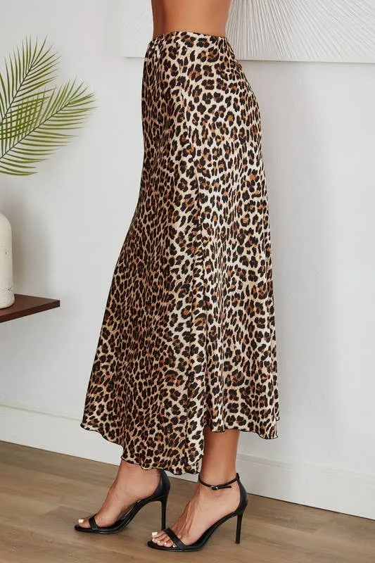 Corinne Leopard Print Maxi Satin Skirt