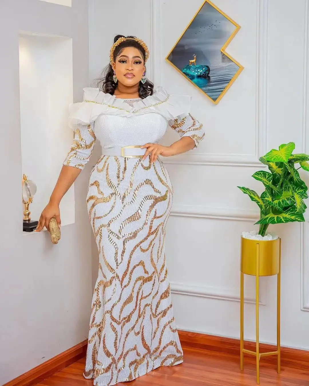 Elegant Luxury Dashiki African Dresses: High Waist Bodycon Dress