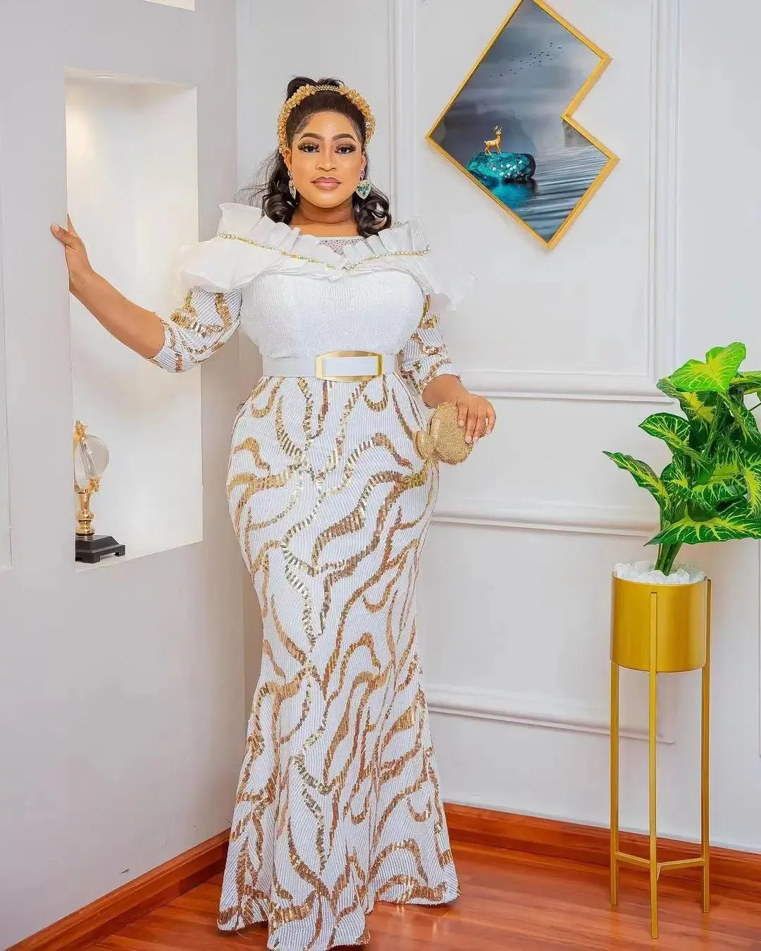 Elegant Luxury Dashiki African Dresses: High Waist Bodycon Dress