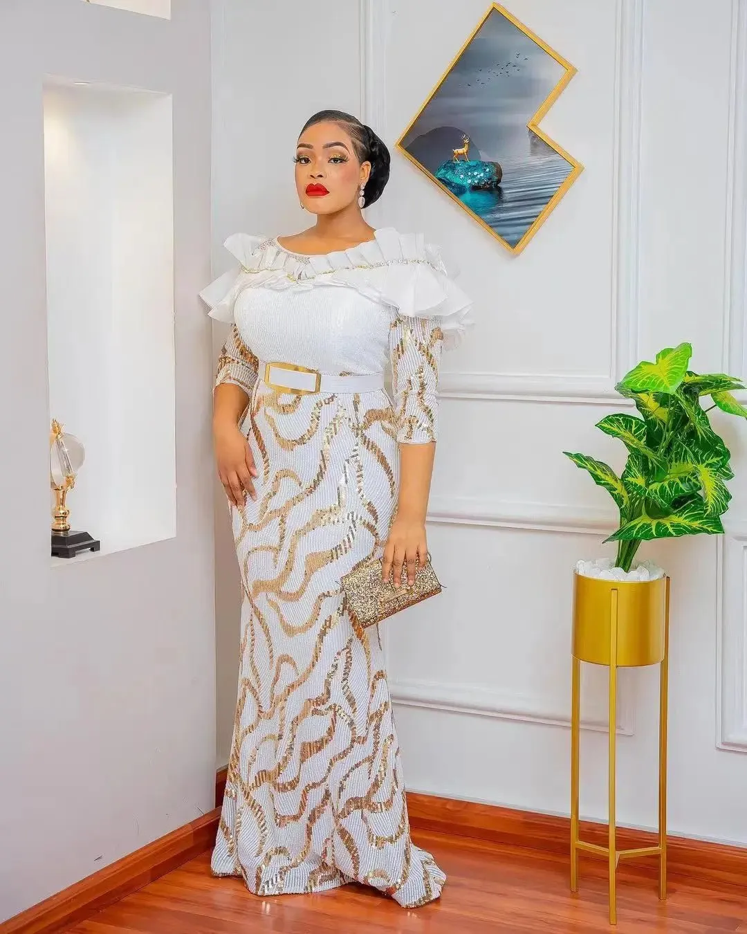 Elegant Luxury Dashiki African Dresses: High Waist Bodycon Dress