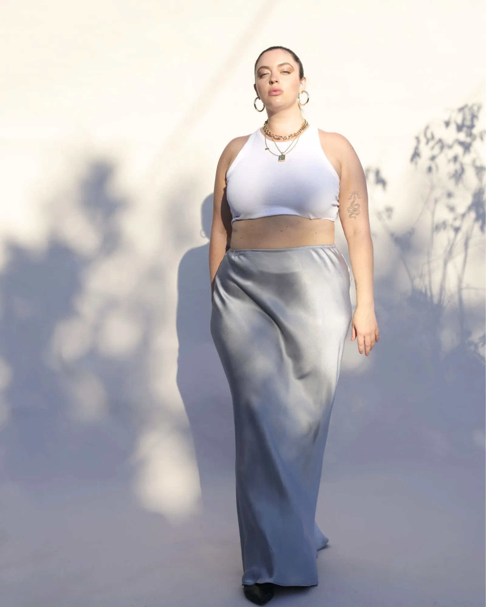 Eudora Maxi Bias Skirt in Silver | silver