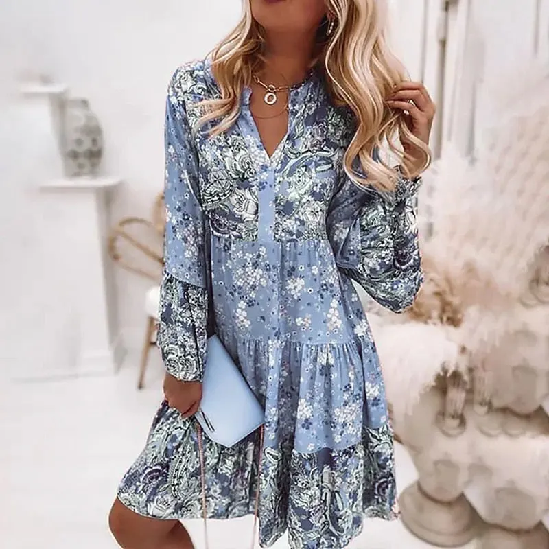 FashionSierra - Elegant Pleated Long Sleeve Casual Dresses