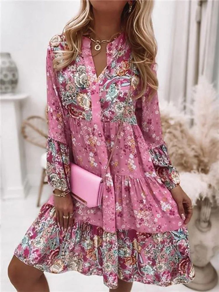 FashionSierra - Elegant Pleated Long Sleeve Casual Dresses