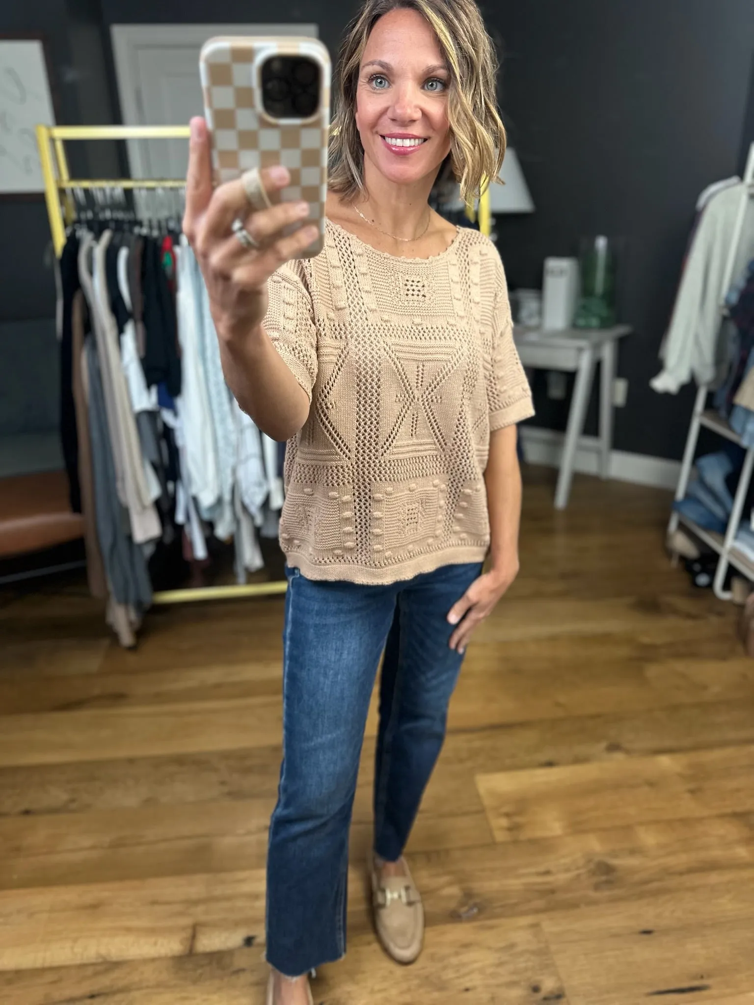 Feel Something Crochet Knit Top - Taupe