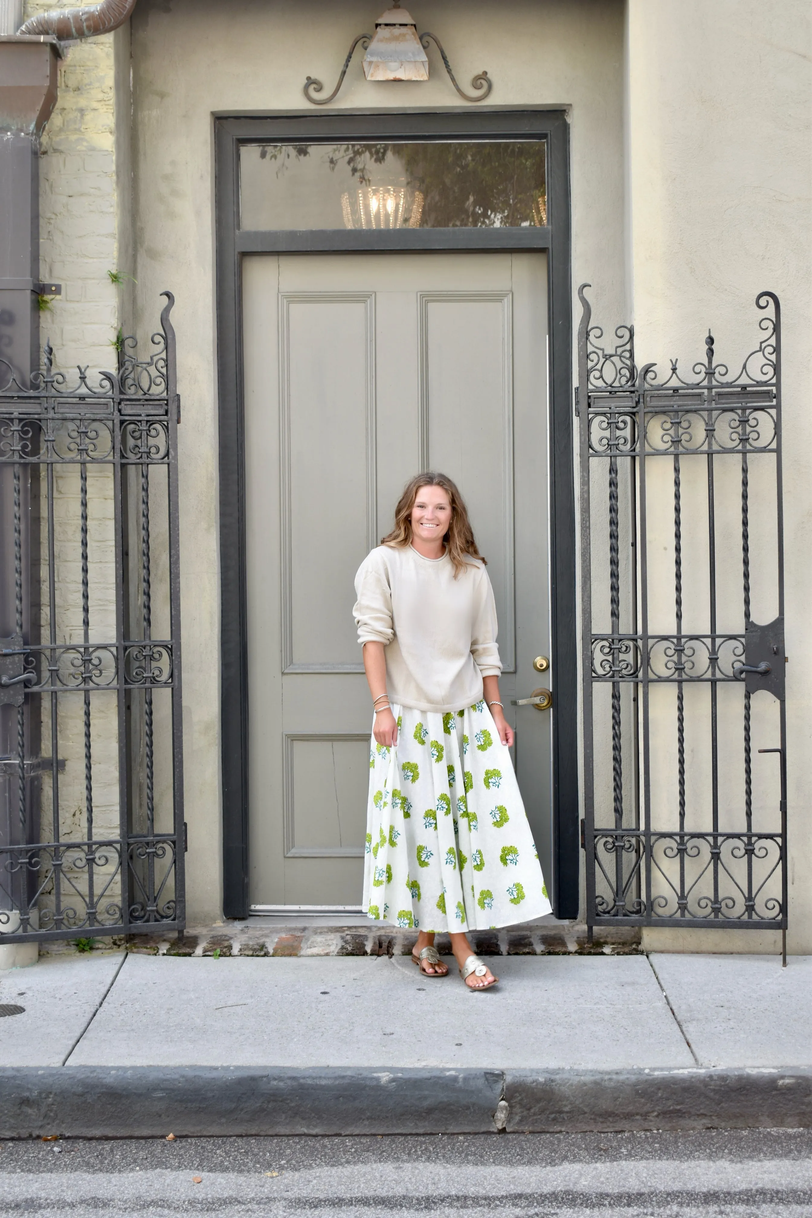 Fiona Midi Skirt Apple Green Floral Final Sale