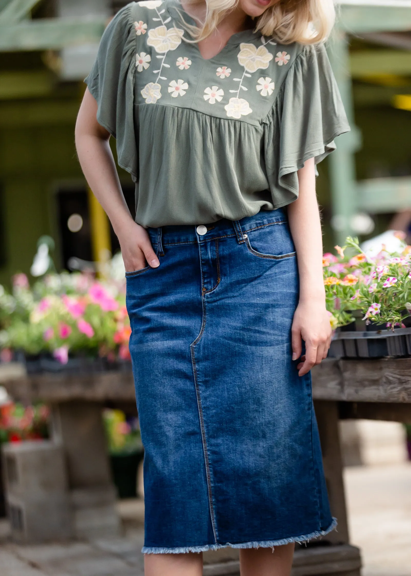 Floral Embroidered Ruffle Sleeve Top - FINAL SALE