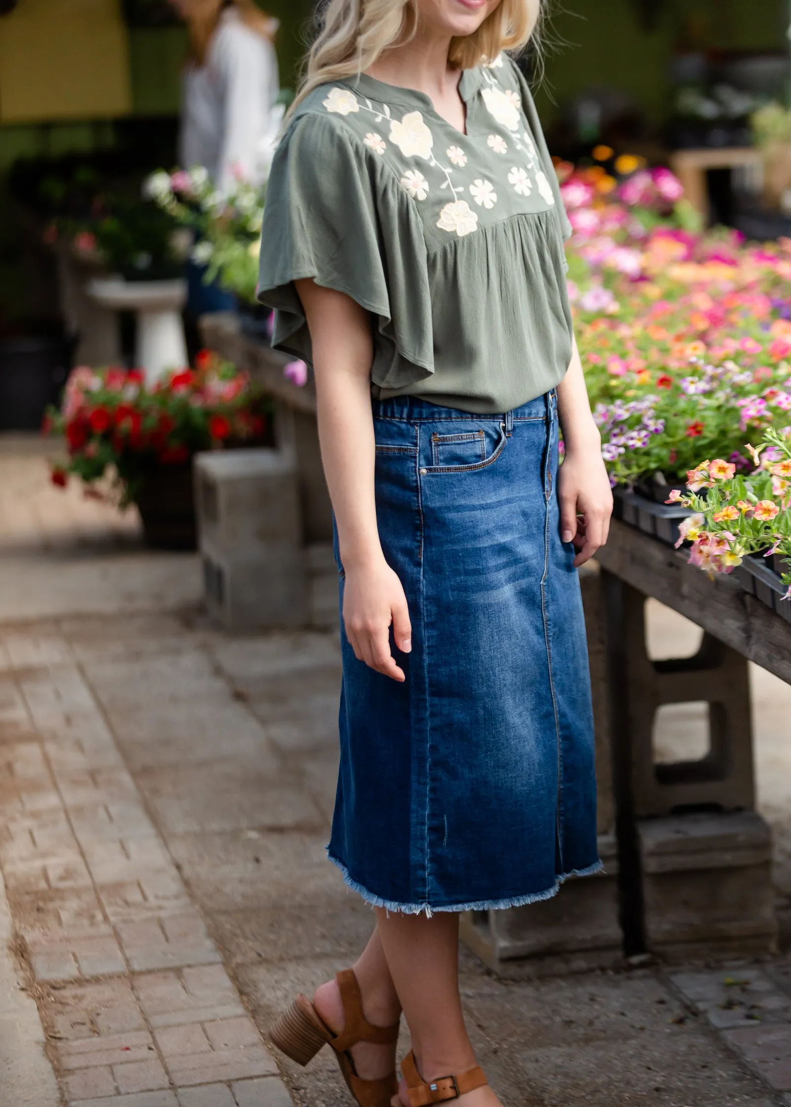 Floral Embroidered Ruffle Sleeve Top - FINAL SALE