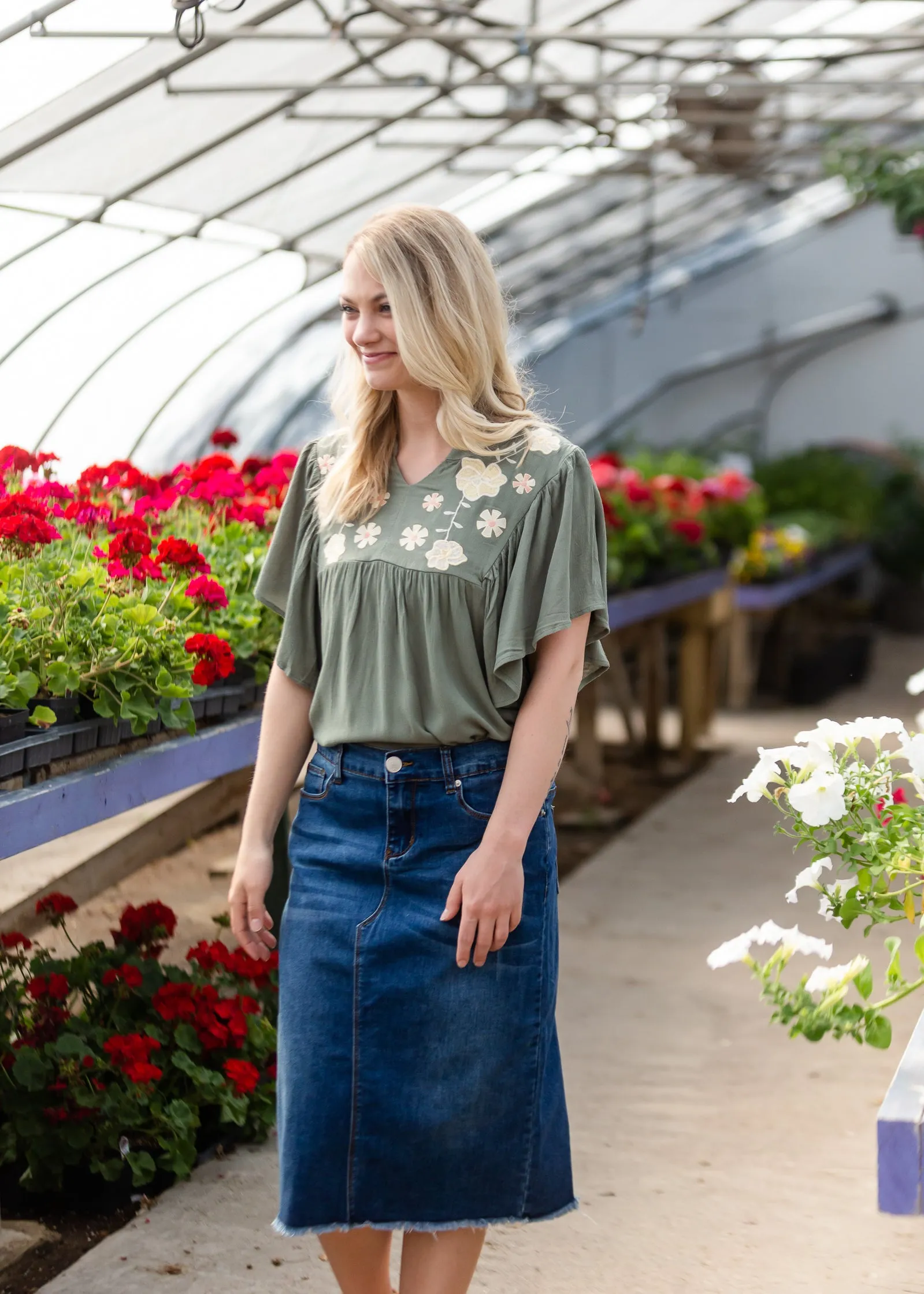 Floral Embroidered Ruffle Sleeve Top - FINAL SALE