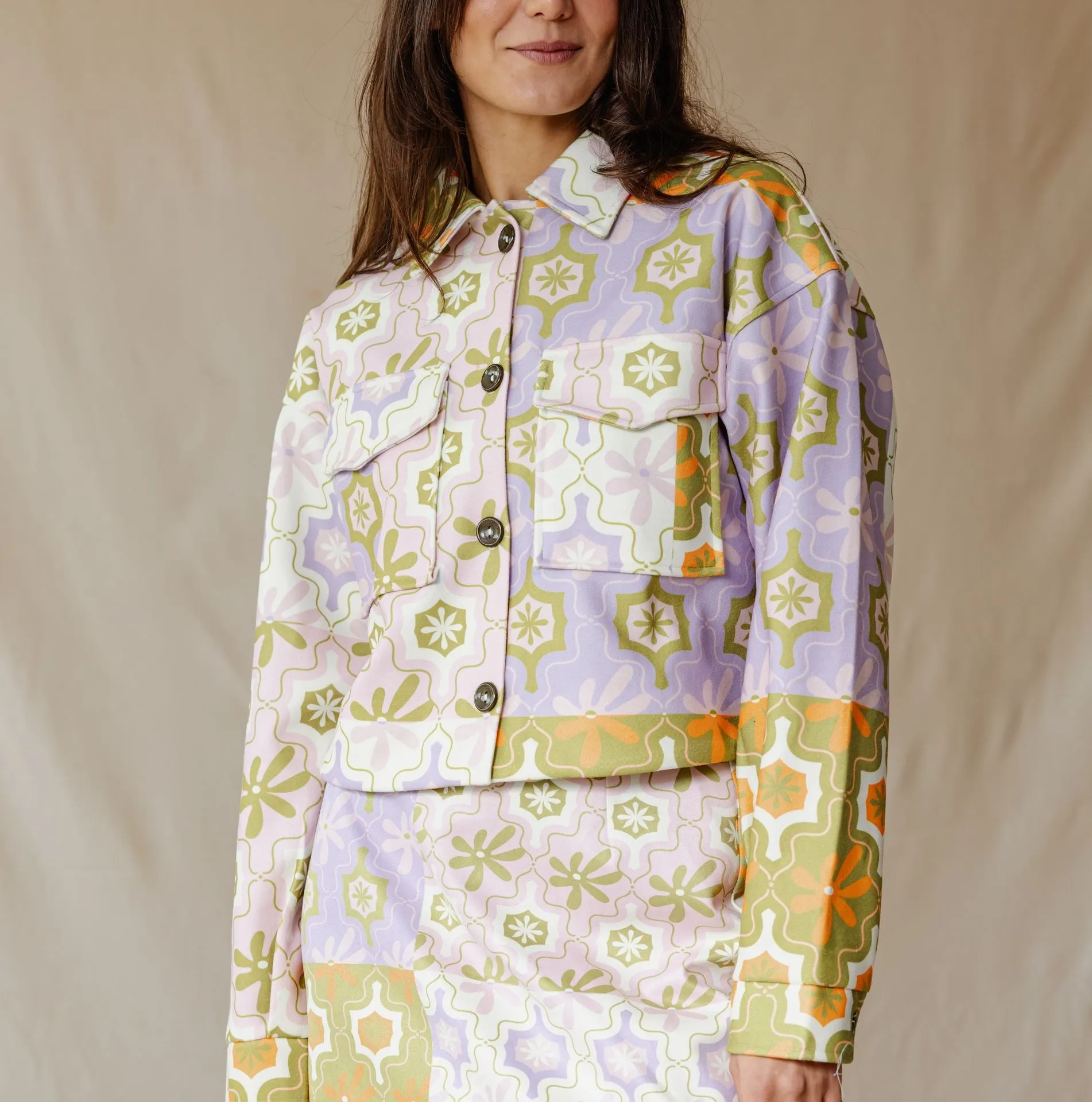 Floral Mosaic Cropped Jacket