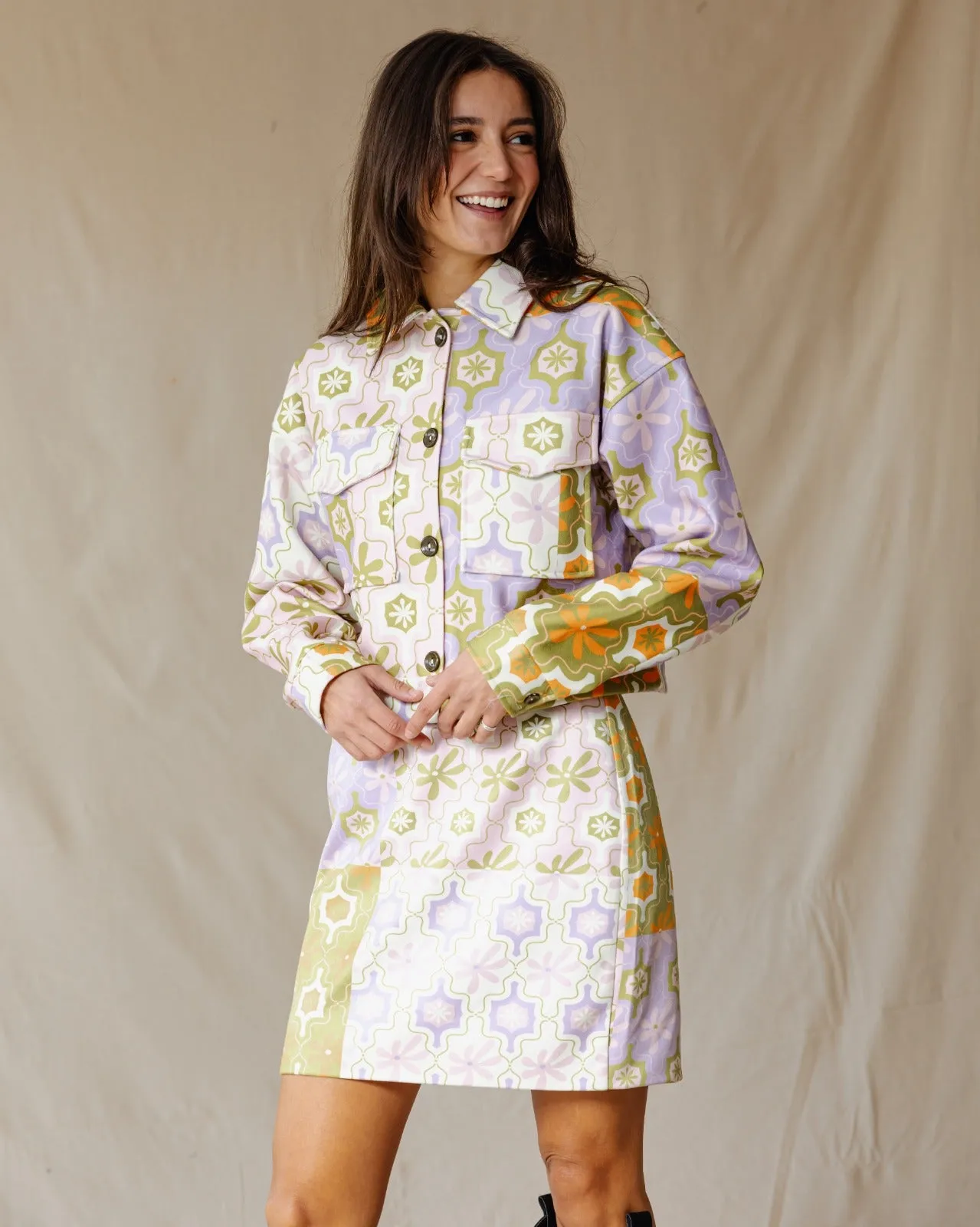 Floral Mosaic Cropped Jacket