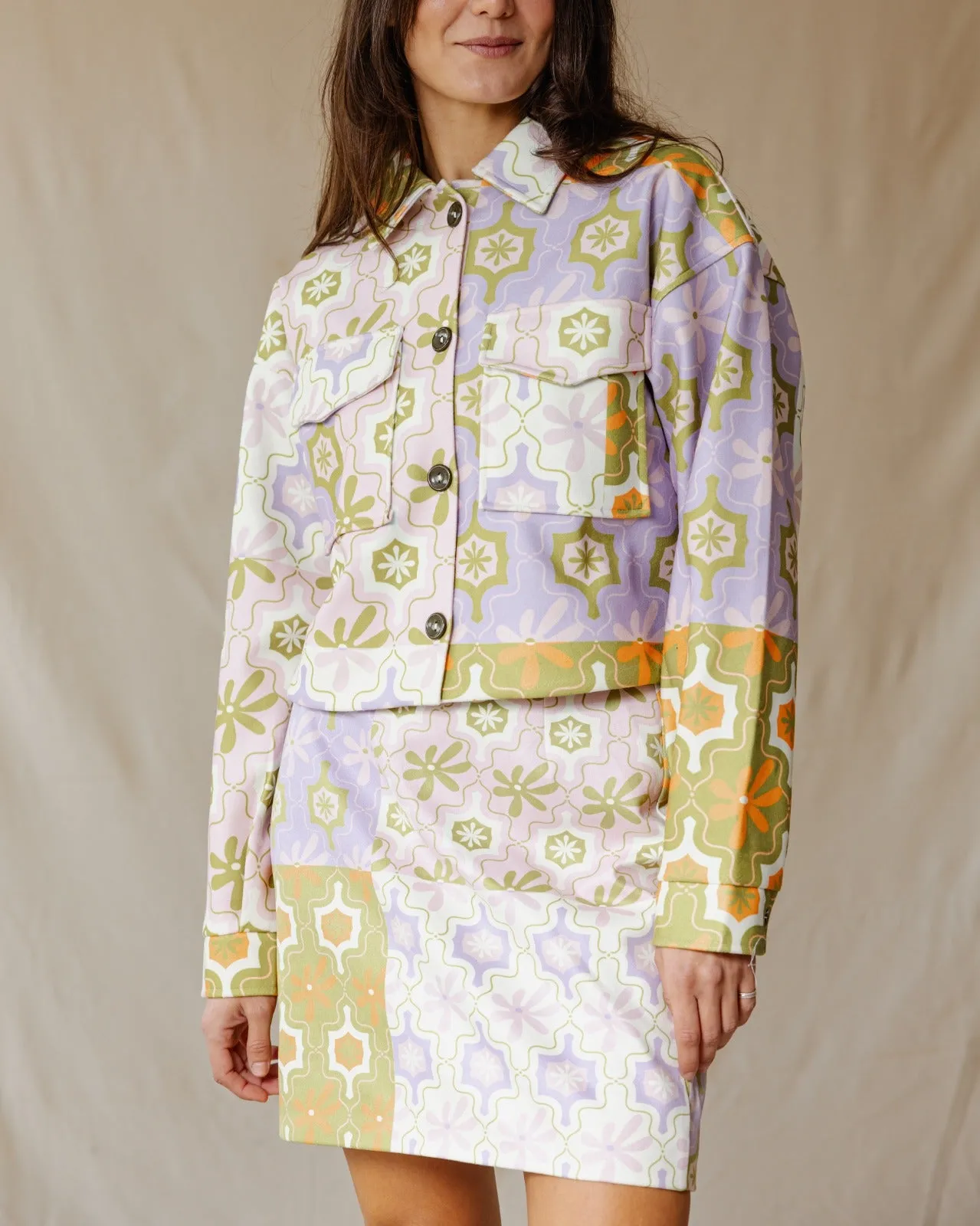 Floral Mosaic Cropped Jacket