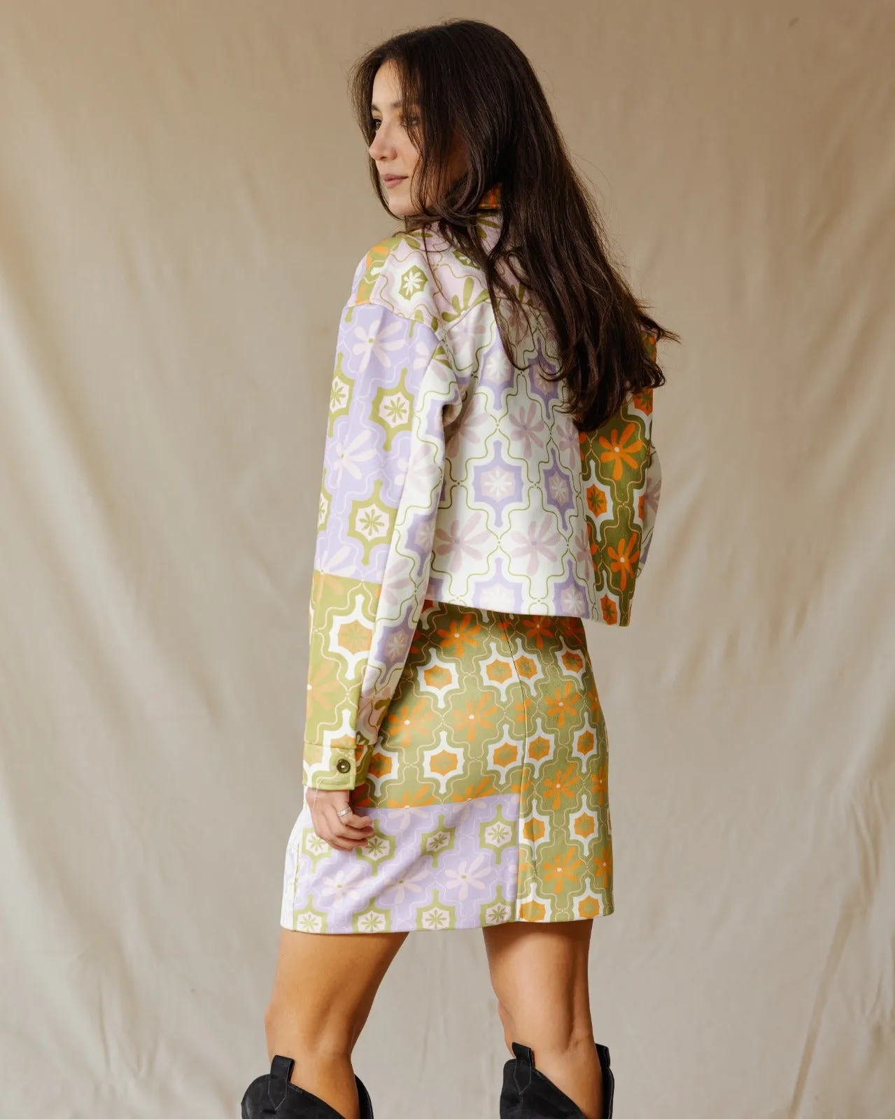 Floral Mosaic Cropped Jacket