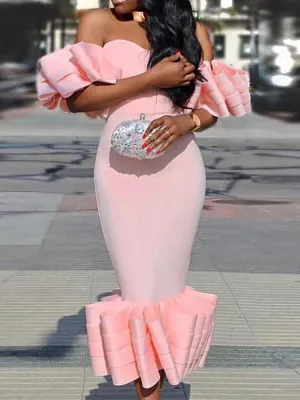 Folded Pink Elegant Bodycon Dresses