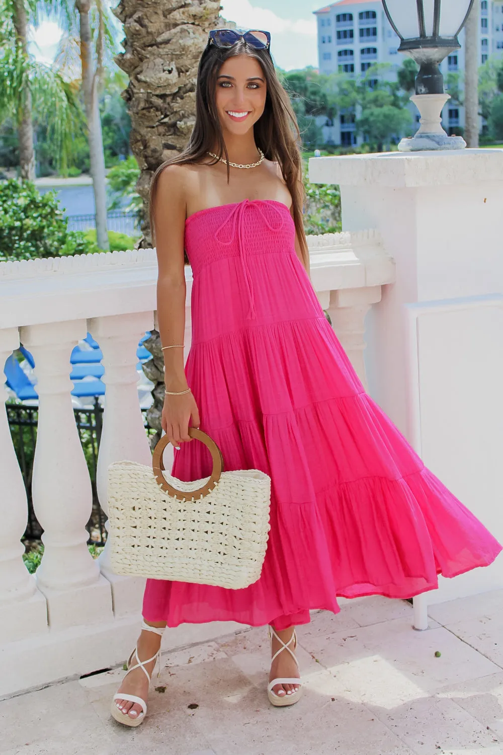 Free Stylin' Tiered Maxi Skirt - Fuchsia