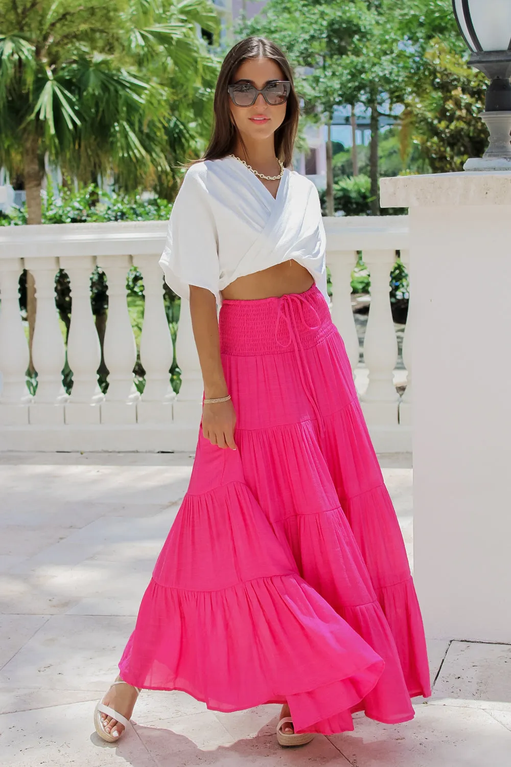 Free Stylin' Tiered Maxi Skirt - Fuchsia