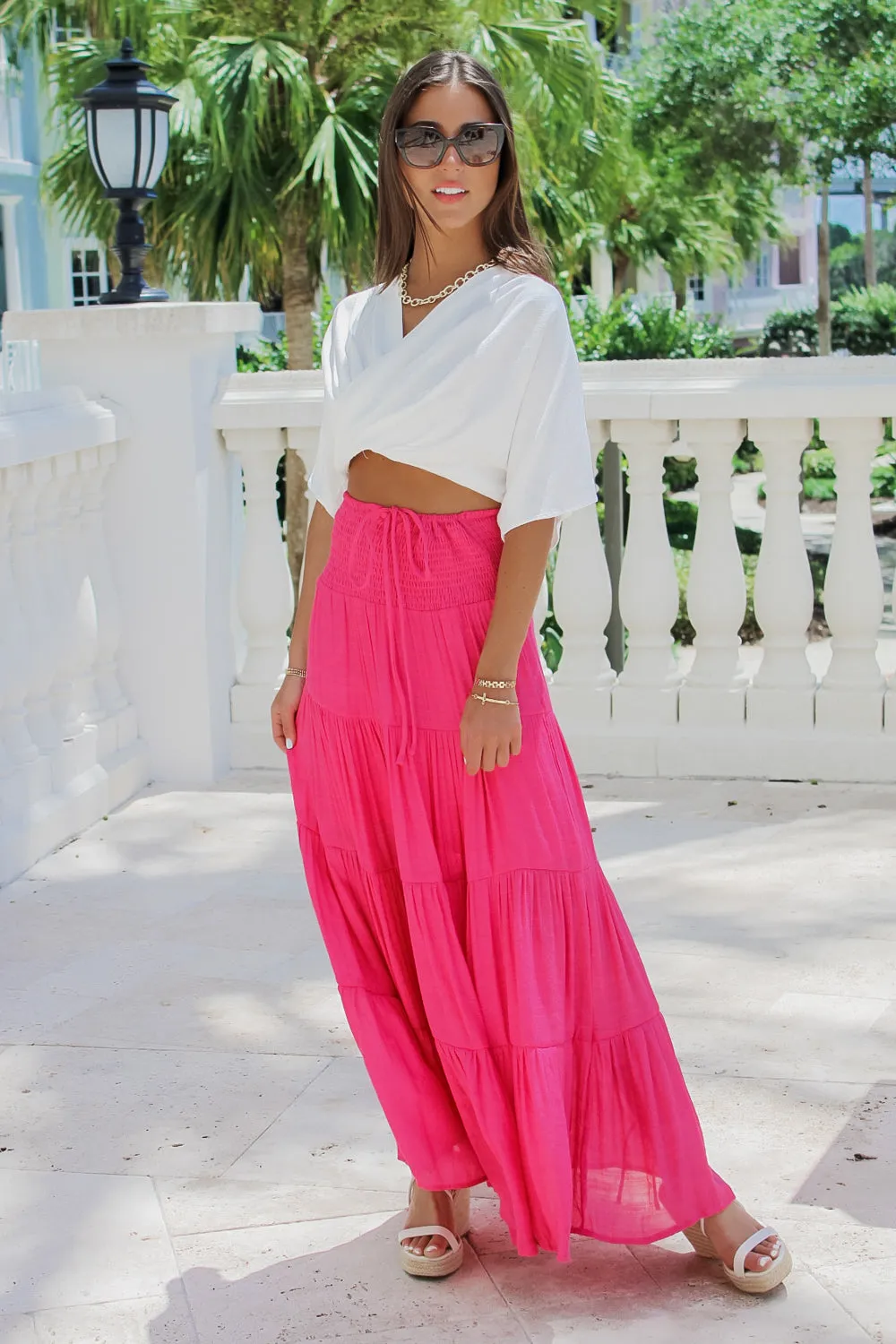 Free Stylin' Tiered Maxi Skirt - Fuchsia