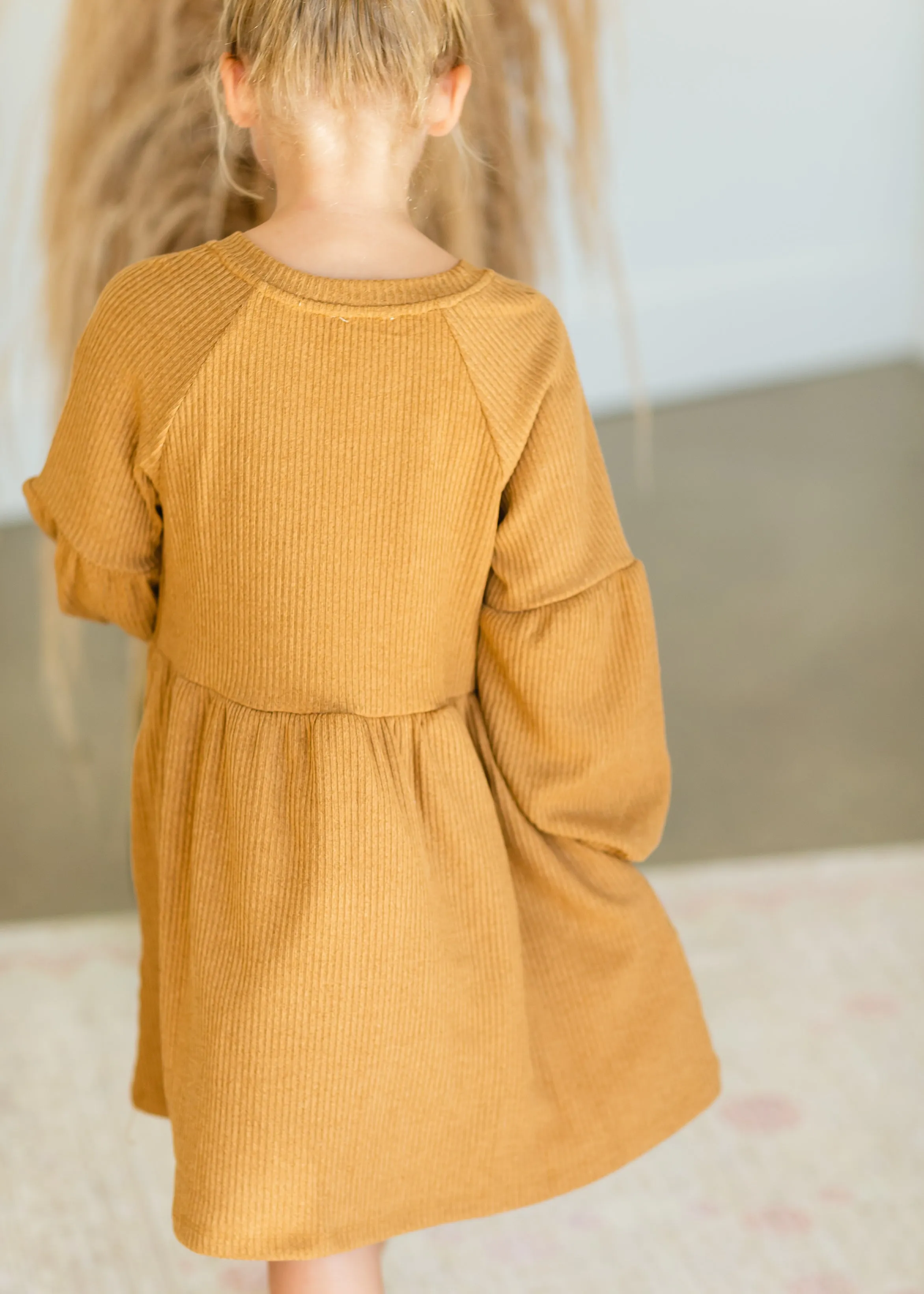 Girls Mustard Long Sleeve Midi Dress - FINAL SALE