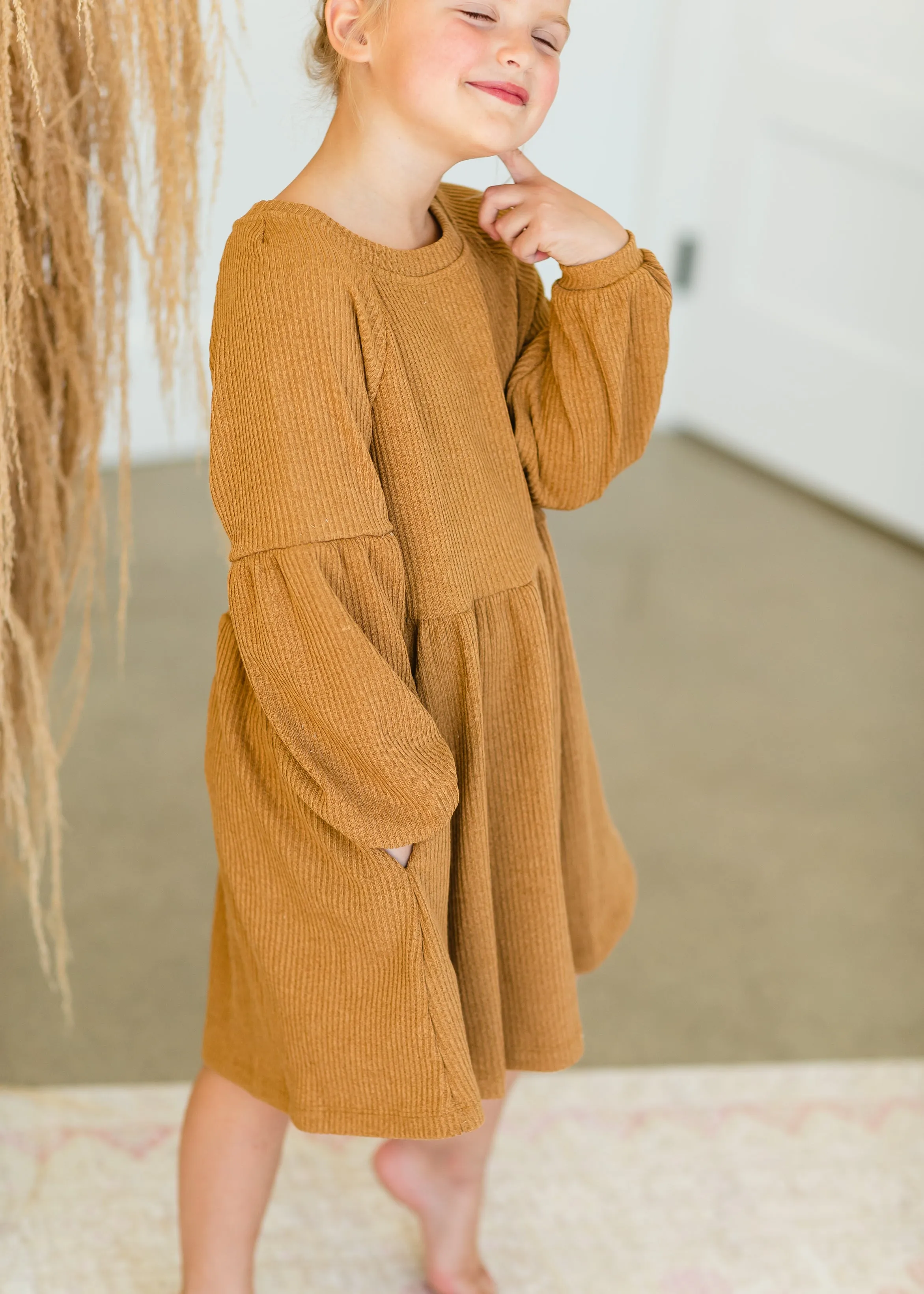 Girls Mustard Long Sleeve Midi Dress - FINAL SALE